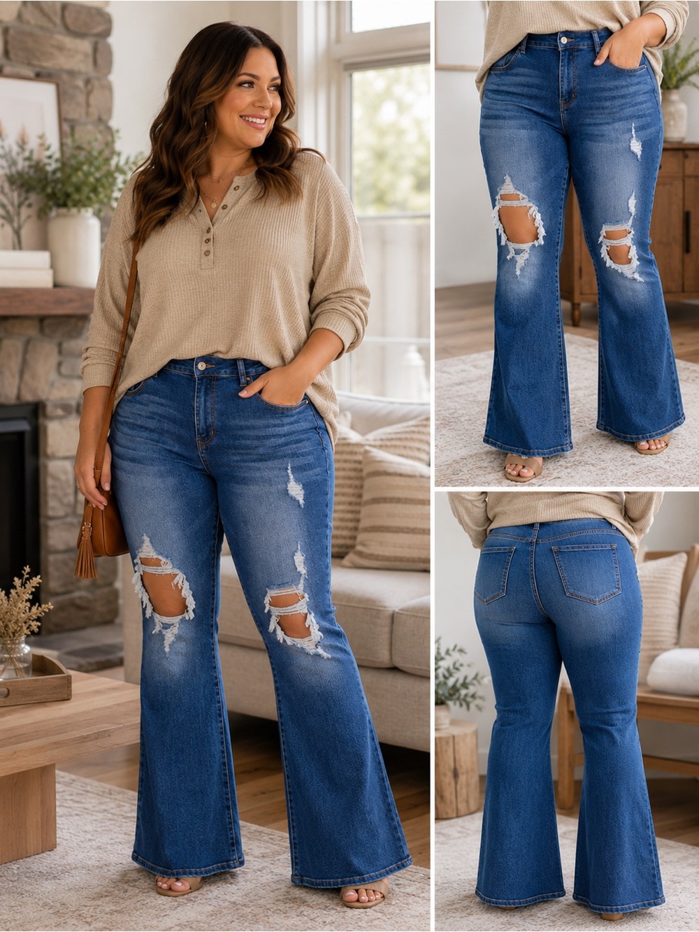 Boutique Distressed Flare Jeans High Rise Bell Bottom Stretch Denim Size 12 NWOT